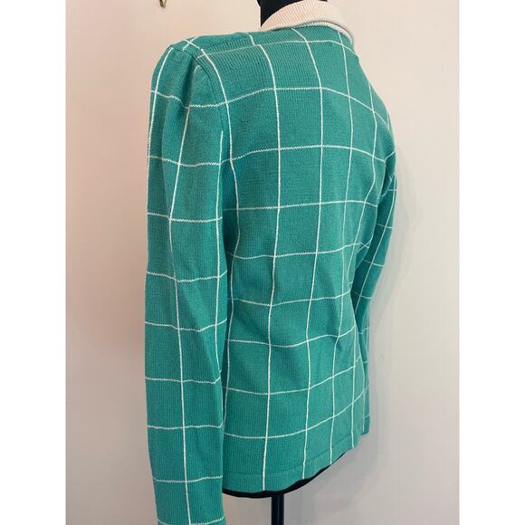 Vintage Jss women’s knit ware suit blazer & tank petite S green / white striped - Picture 7 of 16